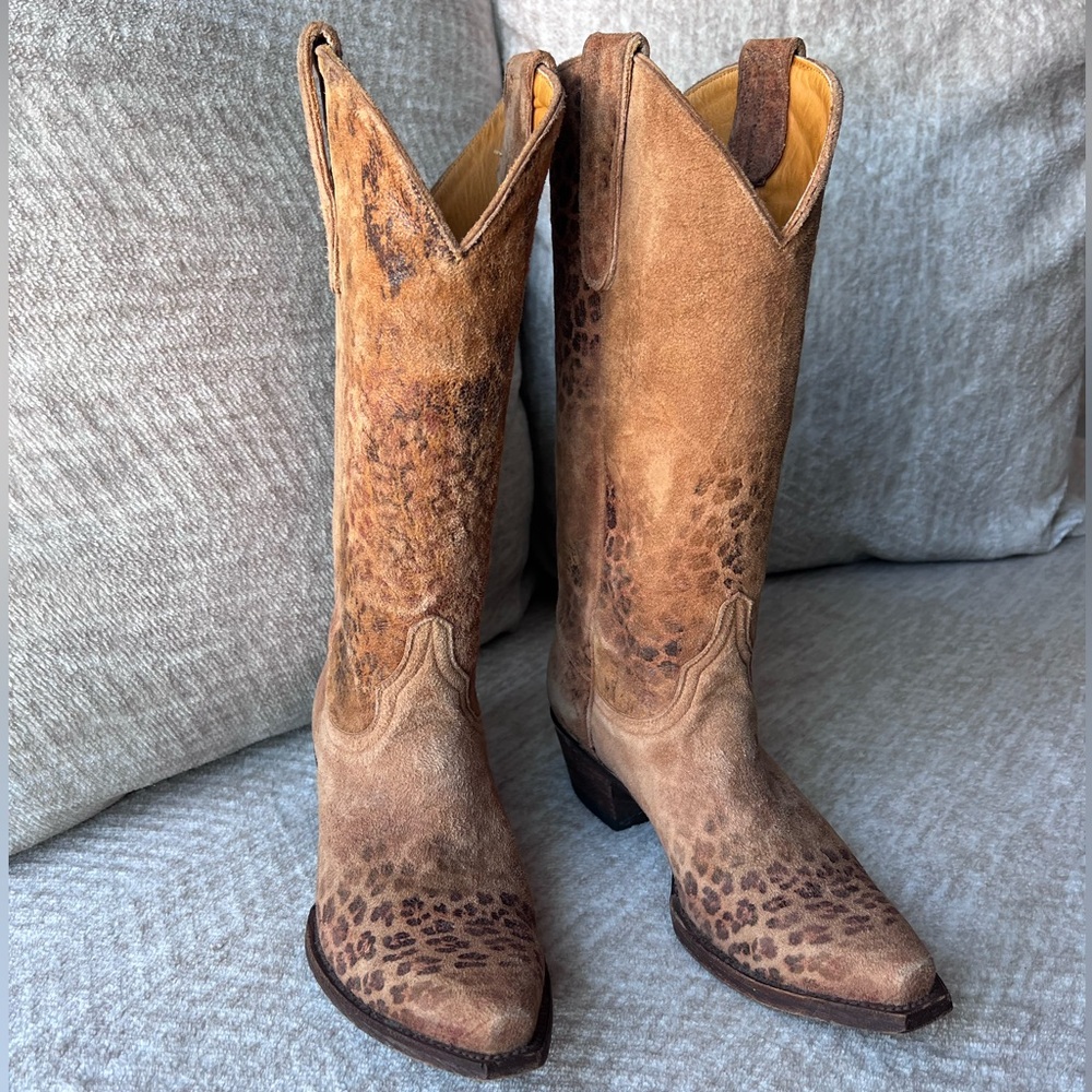 Old Gringo Brown Suede Leopard Accent Cowboy Boots